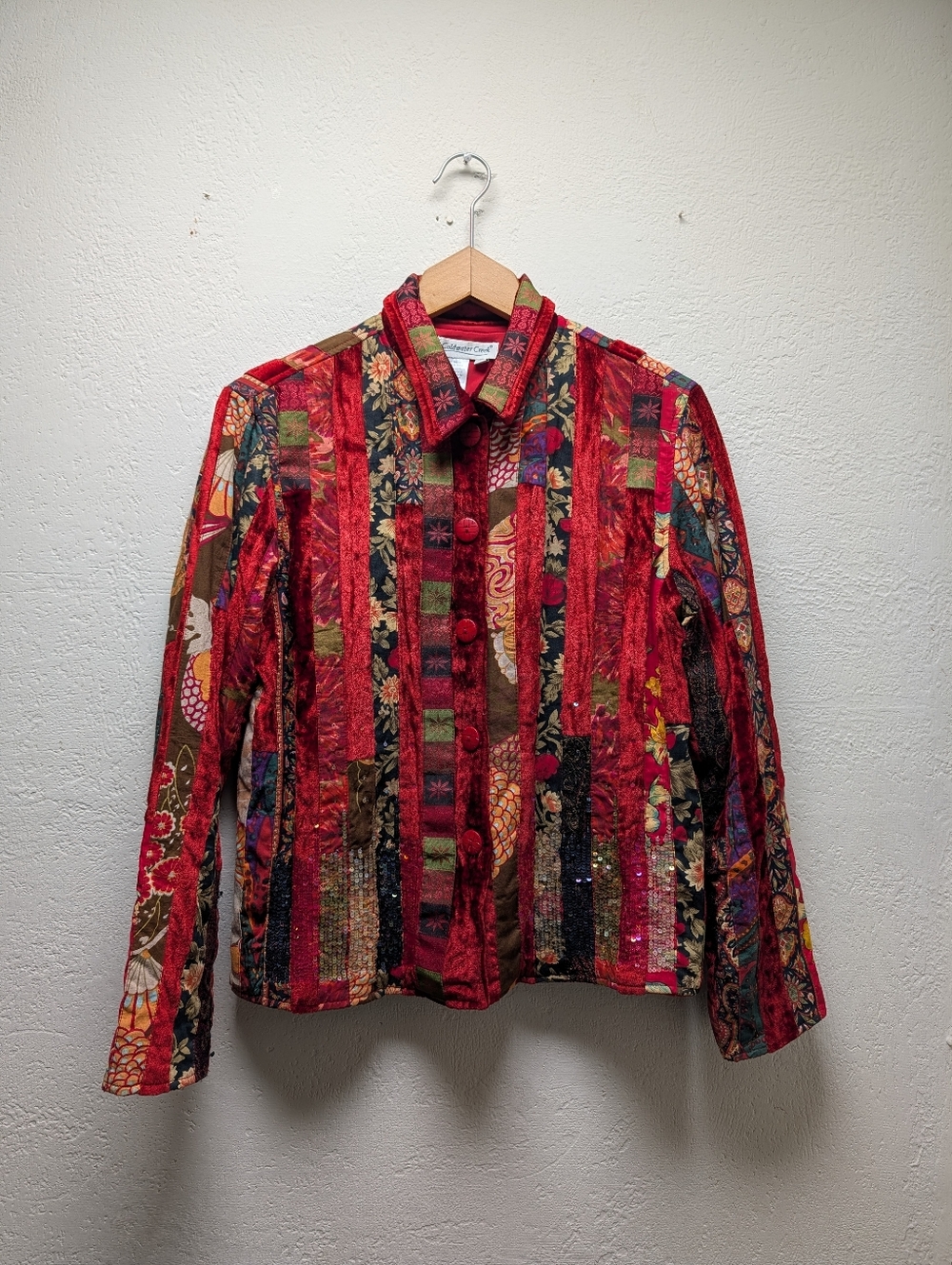 Vintage 90s Coldwater Creek Velvet Patchwork Jacket Size Small Floral Whimsigoth